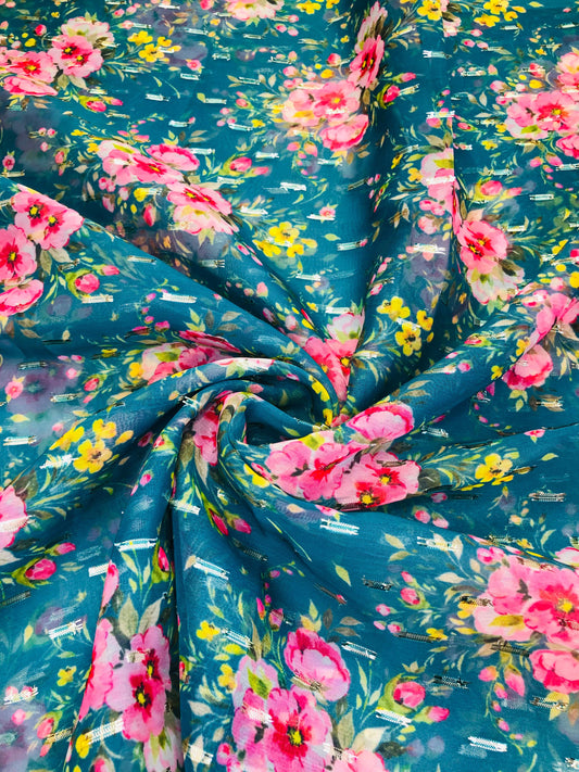 gold butta seablue floral