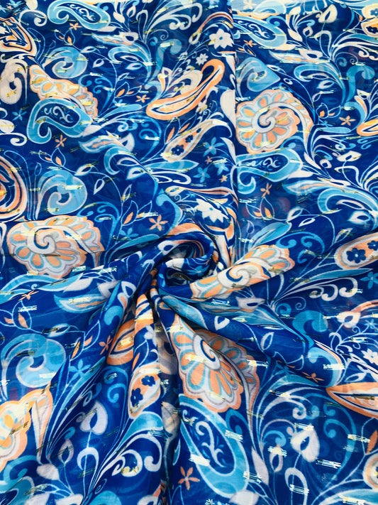 gold butta blue floral